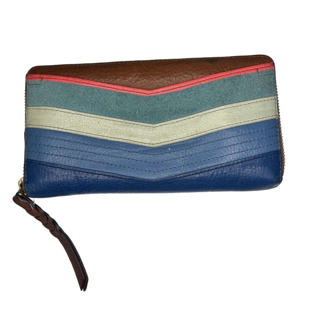 Fossil Caroline Leather Chevron Colorful Zip Around RFID Wallet - Picture 1 of 10